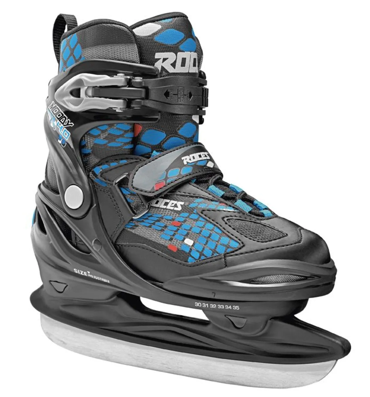 Roces Adjustable Ice Skate For Kids-Mod. Moody Ice Boy Black-Astro Blue,Red