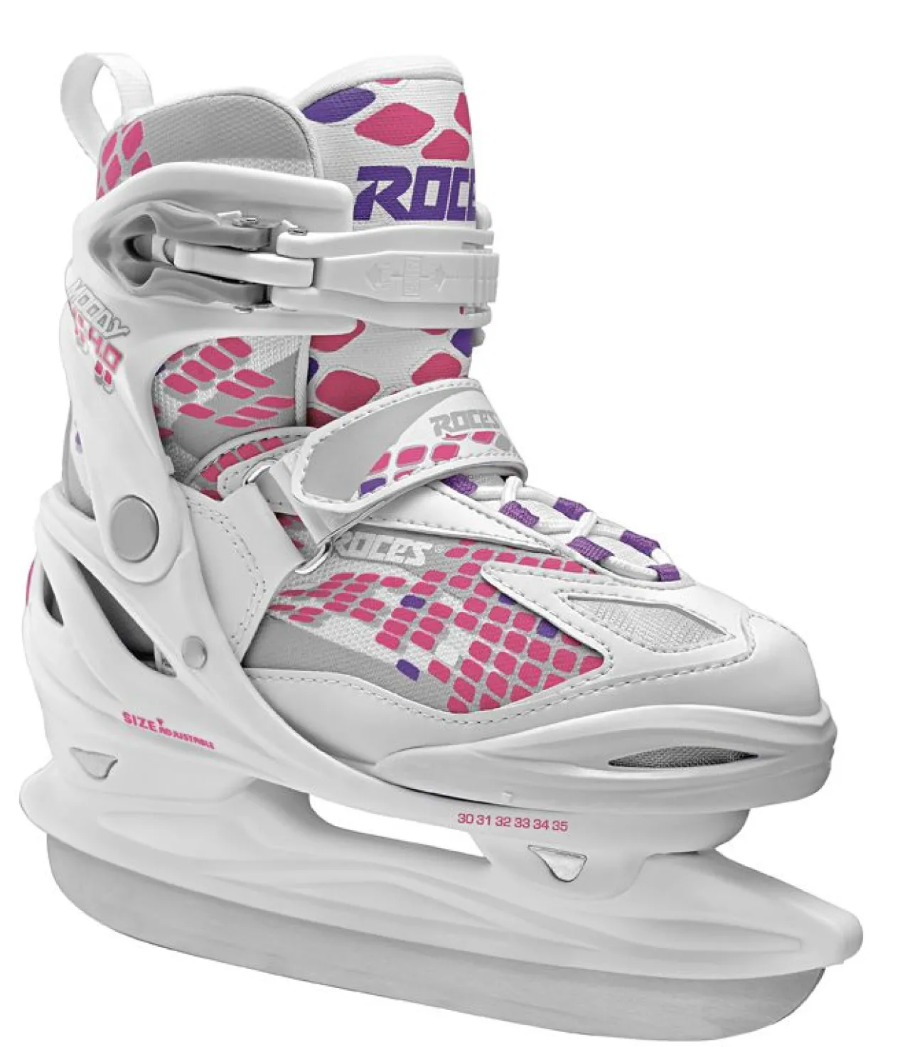 Roces Adjustable Ice Skate For Kids-Mod. Moody Ice Girl White-Pink Lightning