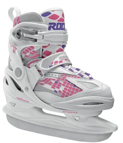 Roces Adjustable Ice Skate For Kids-Mod. Moody Ice Girl White-Pink Lightning