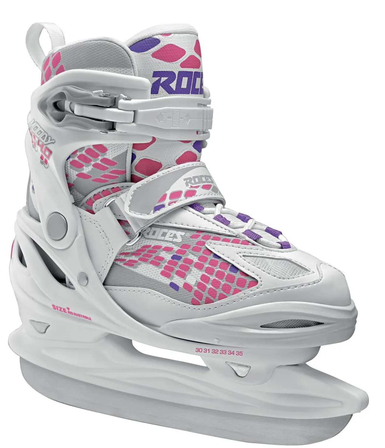 Roces Adjustable Ice Skate For Kids-Mod. Moody Ice Girl White-Pink Lightning